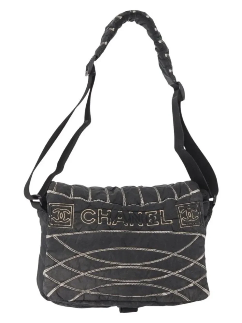 CHANEL Shoulder Bag Nylon Black CC Auth bs32635